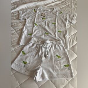 White Women's Pajama Set with Green Tree Embroidery by